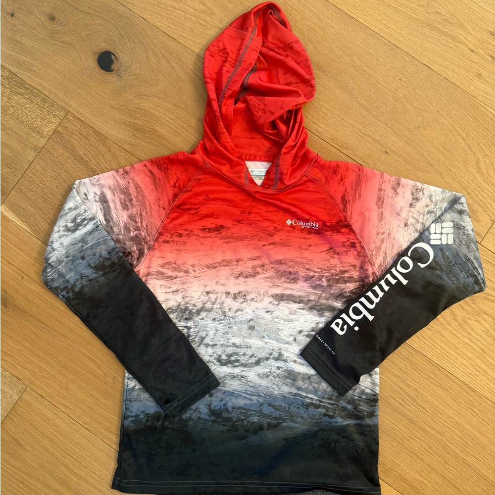 Columbia Gradient Red and Black Hooded Top